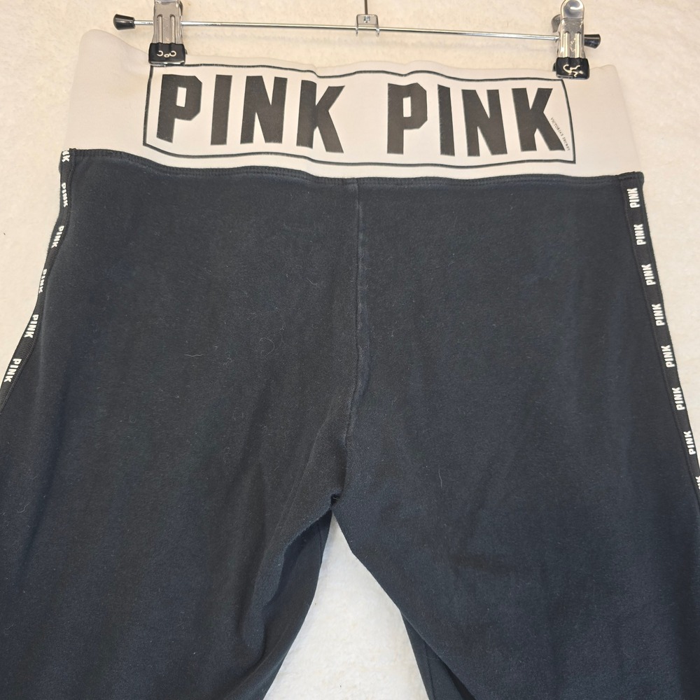Pink Victoria Secret Yoga Leggings Women Medium Black White Logo SPELL OUT Yoga - Picture 2 of 12